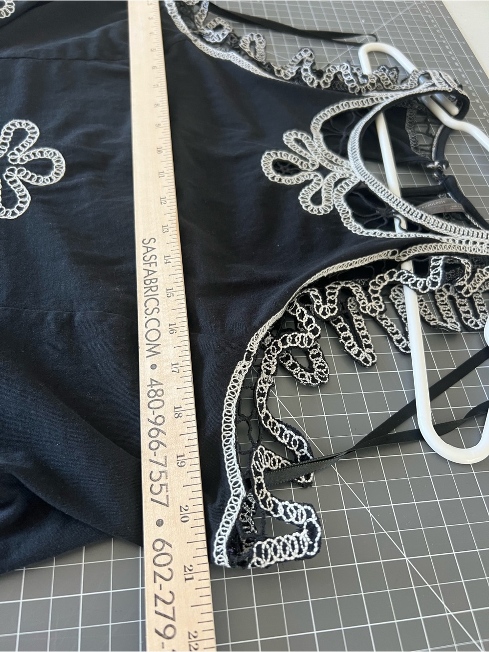 Anthropologie Black Top with White Crochet Trim - Picture 7 of 8